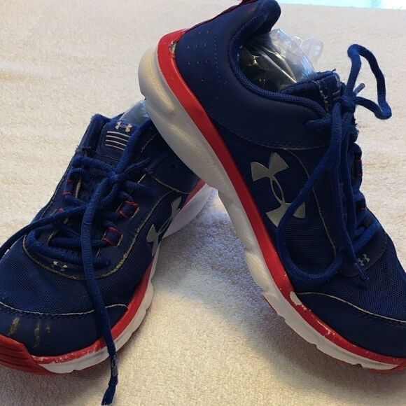 Under Armour sneakers blue red white size 6Y good condition - Picture 1 of 11